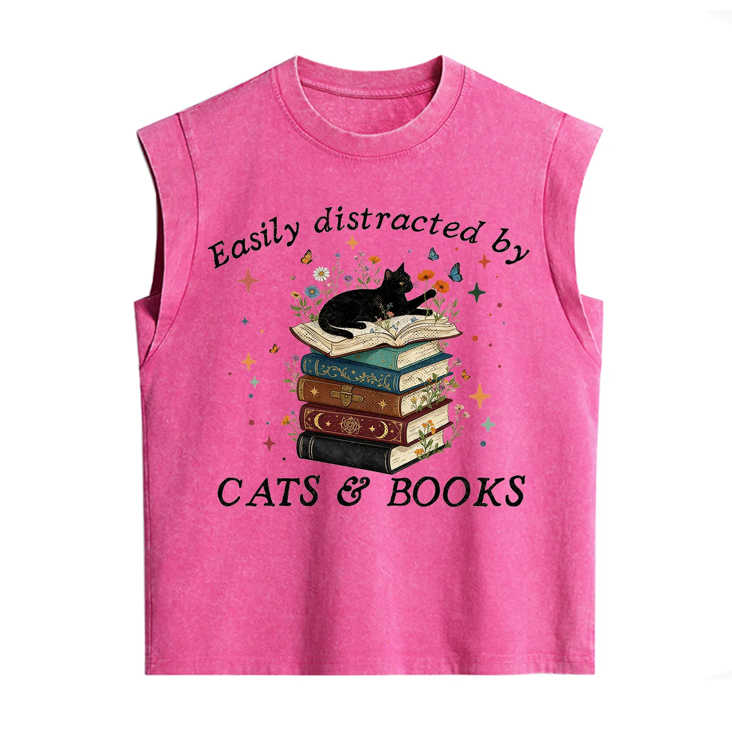 Purplehecate Easily Distracted By Cats And Books Vintage Washed Tank