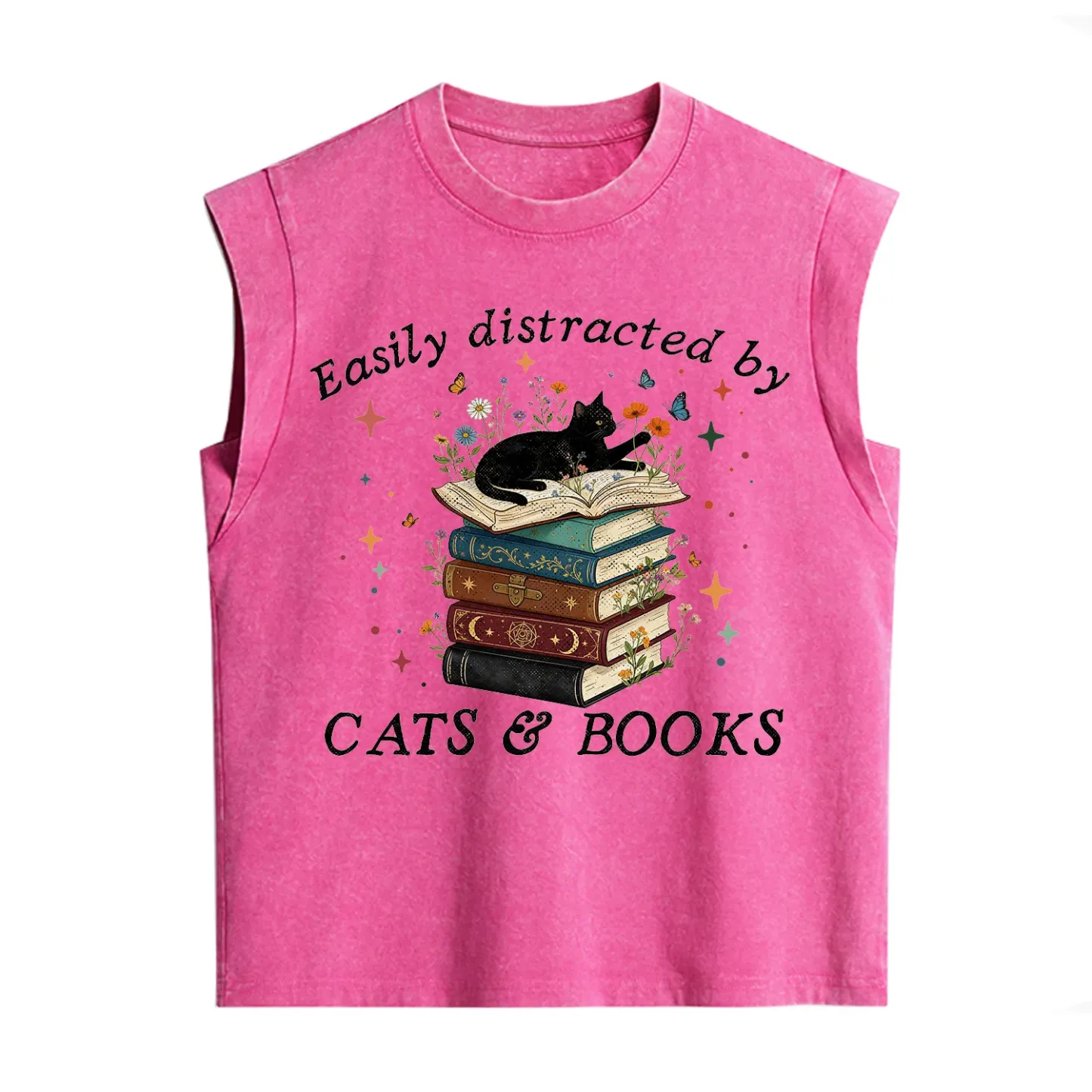 Purplehecate Easily Distracted By Cats And Books Vintage Washed Tank