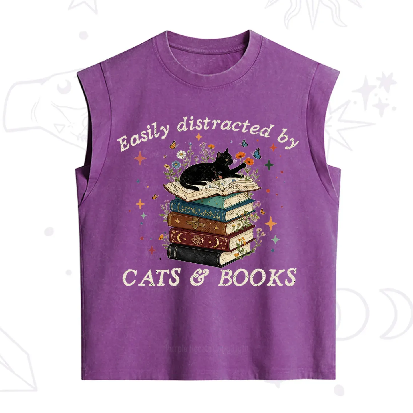 Purplehecate Easily Distracted By Cats And Books Vintage Washed Tank