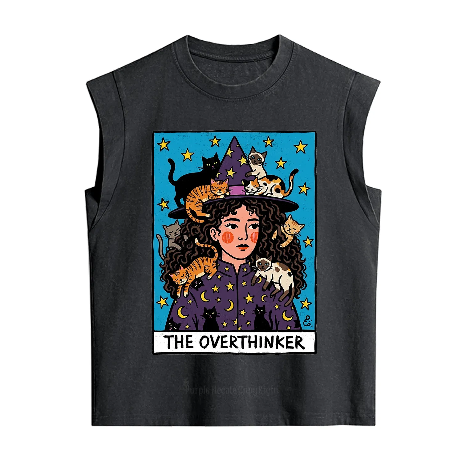 Purplehecate The Overthinker Witch Cat Party Vintage Washed Tank