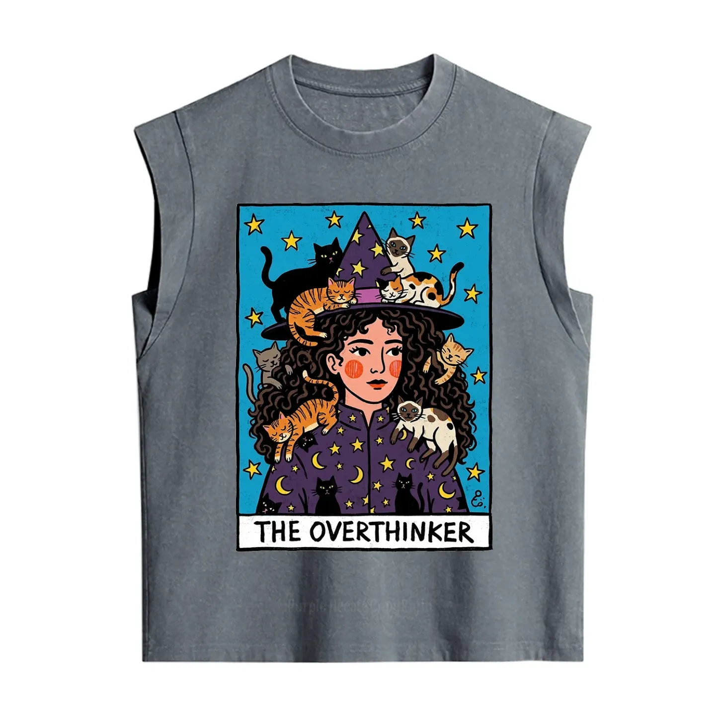 Purplehecate The Overthinker Witch Cat Party Vintage Washed Tank