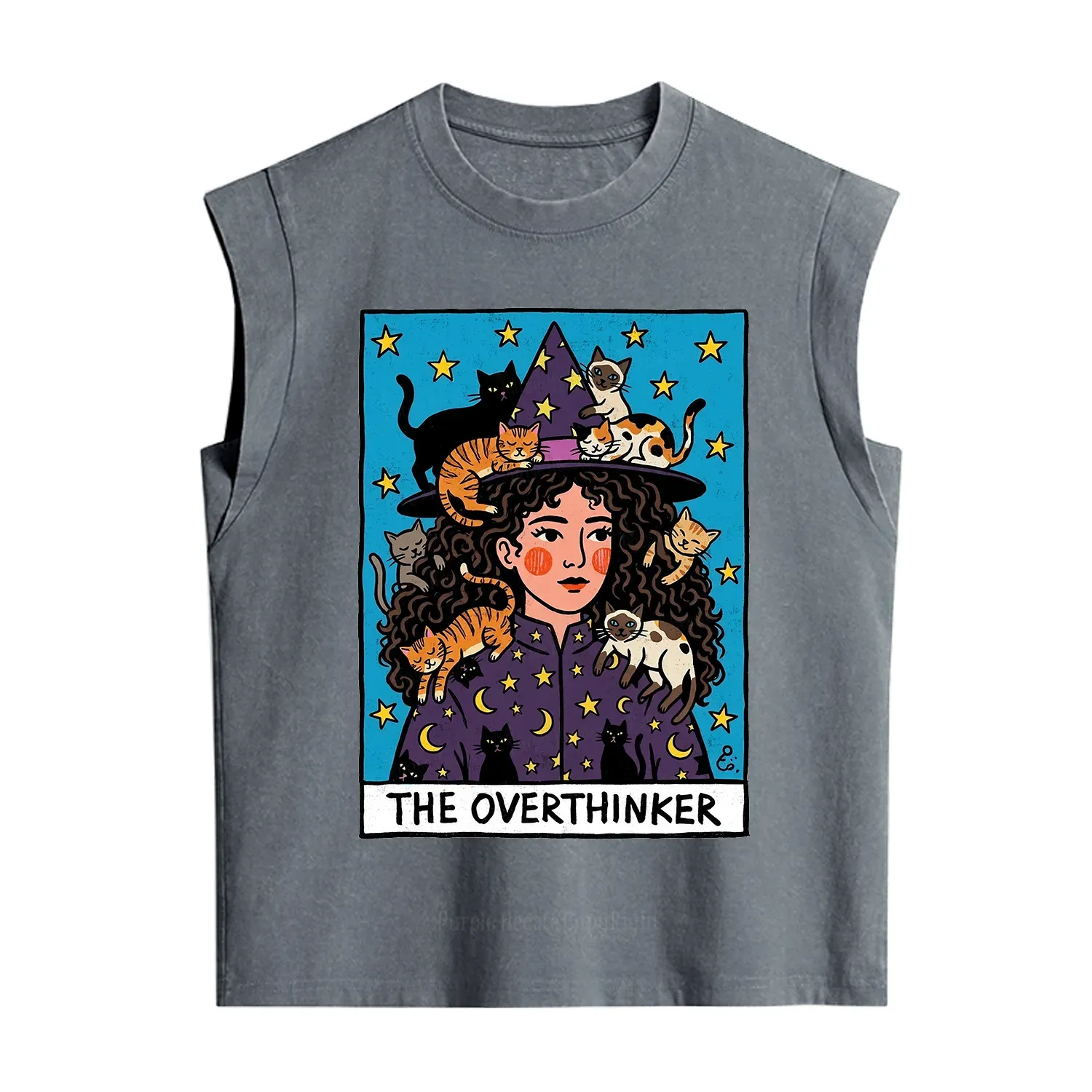 Purplehecate The Overthinker Witch Cat Party Vintage Washed Tank