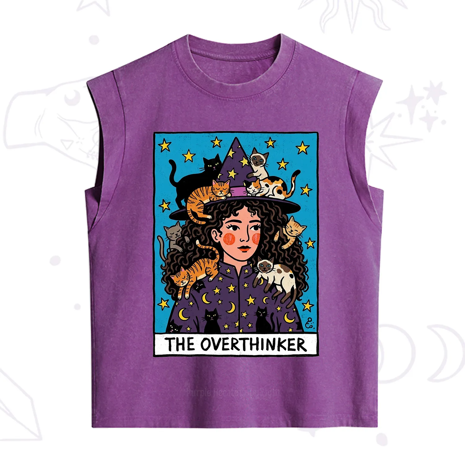 Purplehecate The Overthinker Witch Cat Party Vintage Washed Tank
