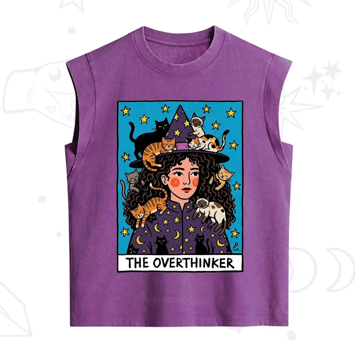 Purplehecate The Overthinker Witch Cat Party Vintage Washed Tank