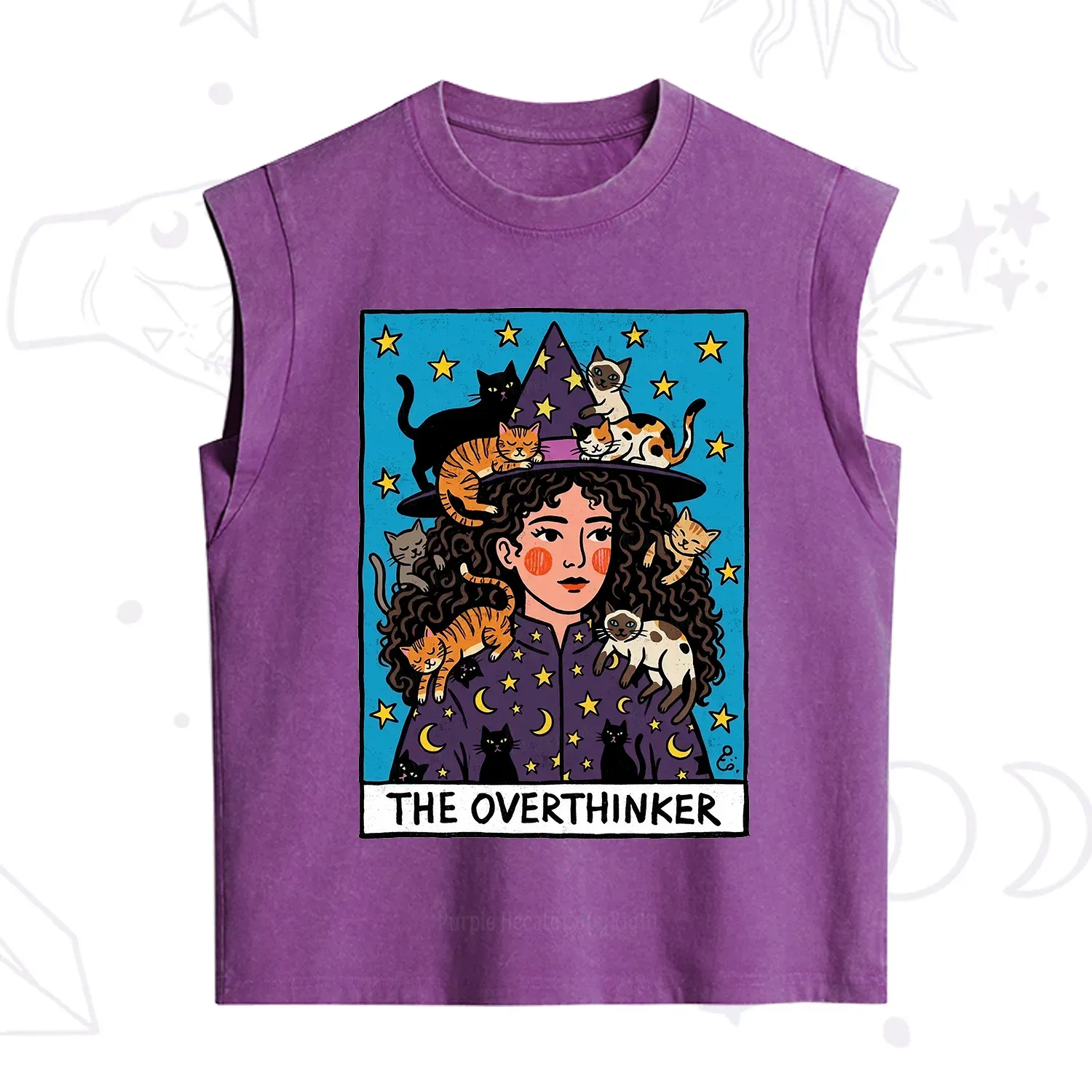 Purplehecate The Overthinker Witch Cat Party Vintage Washed Tank