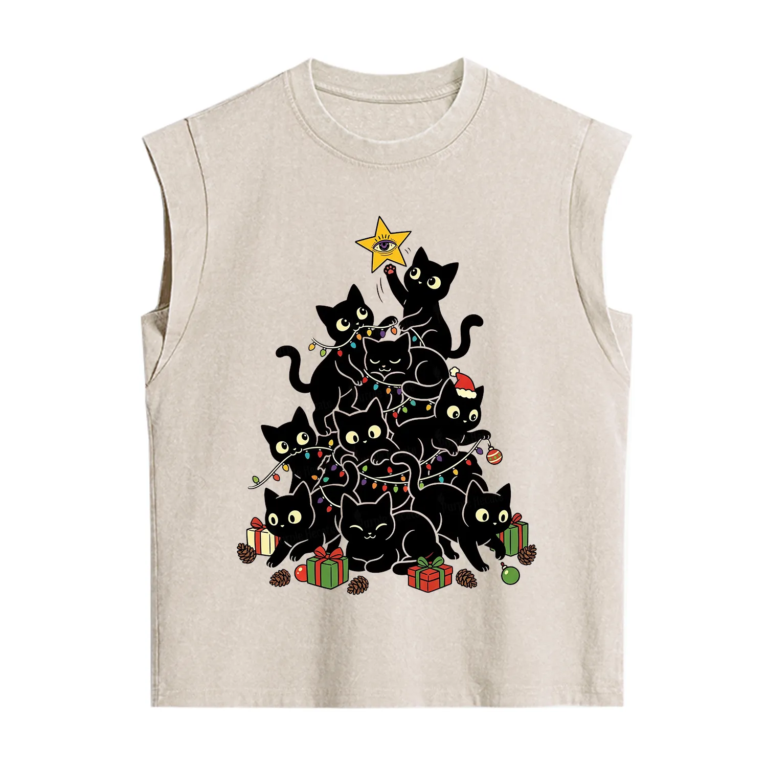 Purplehecate Black Cat Christmas Tree Vintage Washed Tank