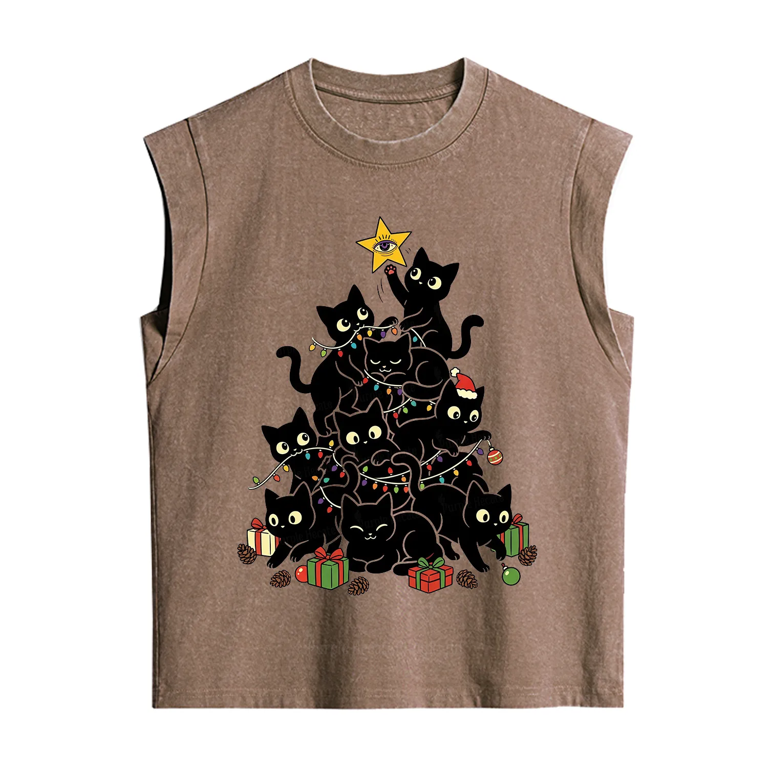 Purplehecate Black Cat Christmas Tree Vintage Washed Tank