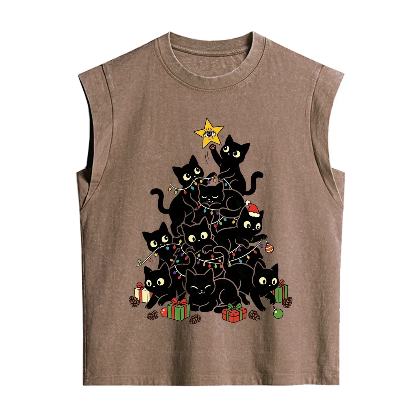 Purplehecate Black Cat Christmas Tree Vintage Washed Tank