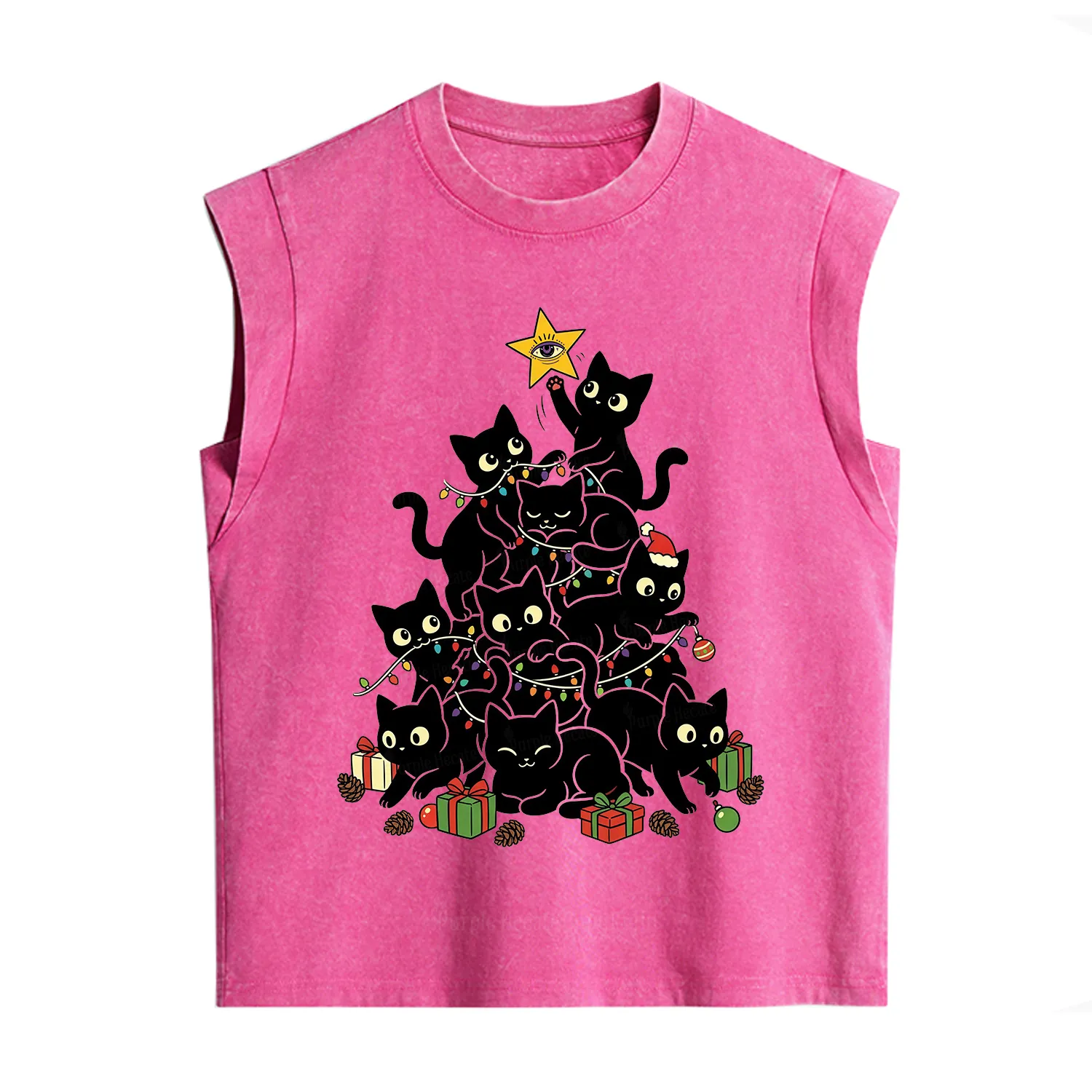 Purplehecate Black Cat Christmas Tree Vintage Washed Tank