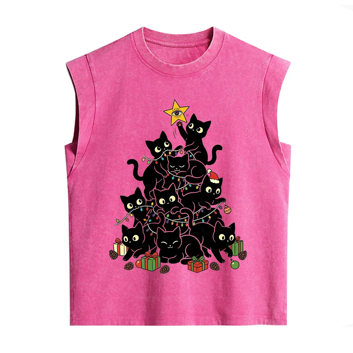 Purplehecate Black Cat Christmas Tree Vintage Washed Tank