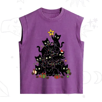 Purplehecate Black Cat Christmas Tree Vintage Washed Tank
