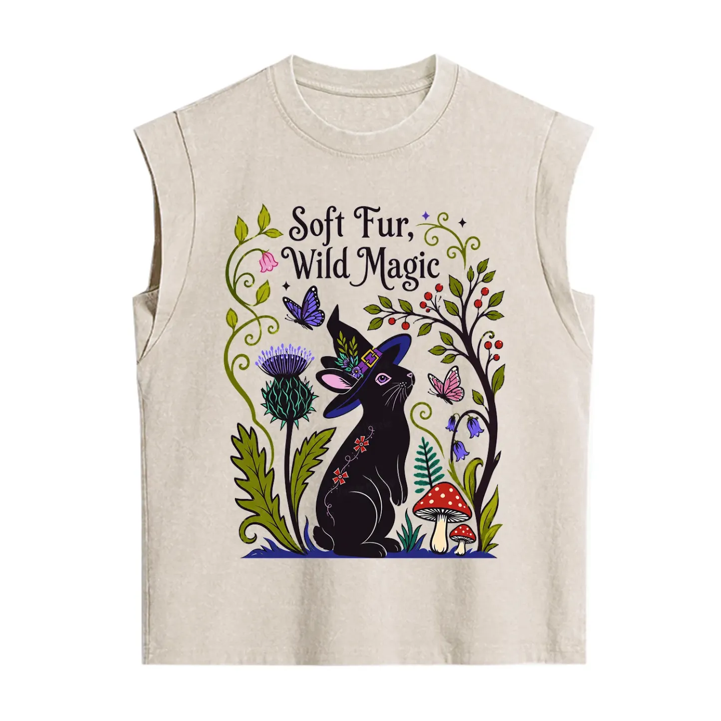 Purplehecate Soft Fur Wild Magic Black Bunny Vintage Washed Tank
