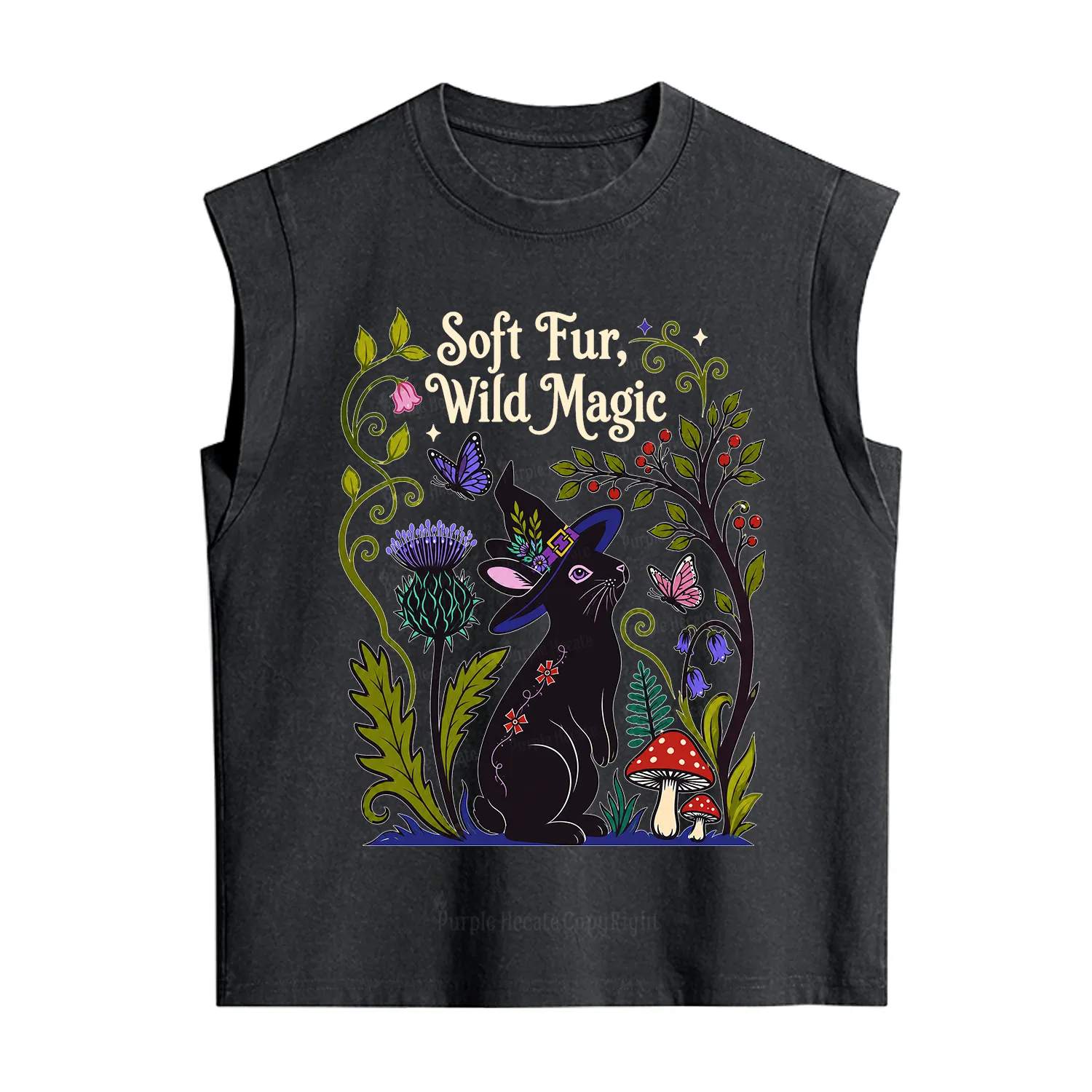 Purplehecate Soft Fur Wild Magic Black Bunny Vintage Washed Tank