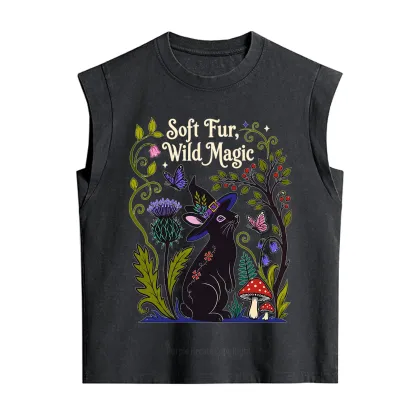 Purplehecate Soft Fur Wild Magic Black Bunny Vintage Washed Tank