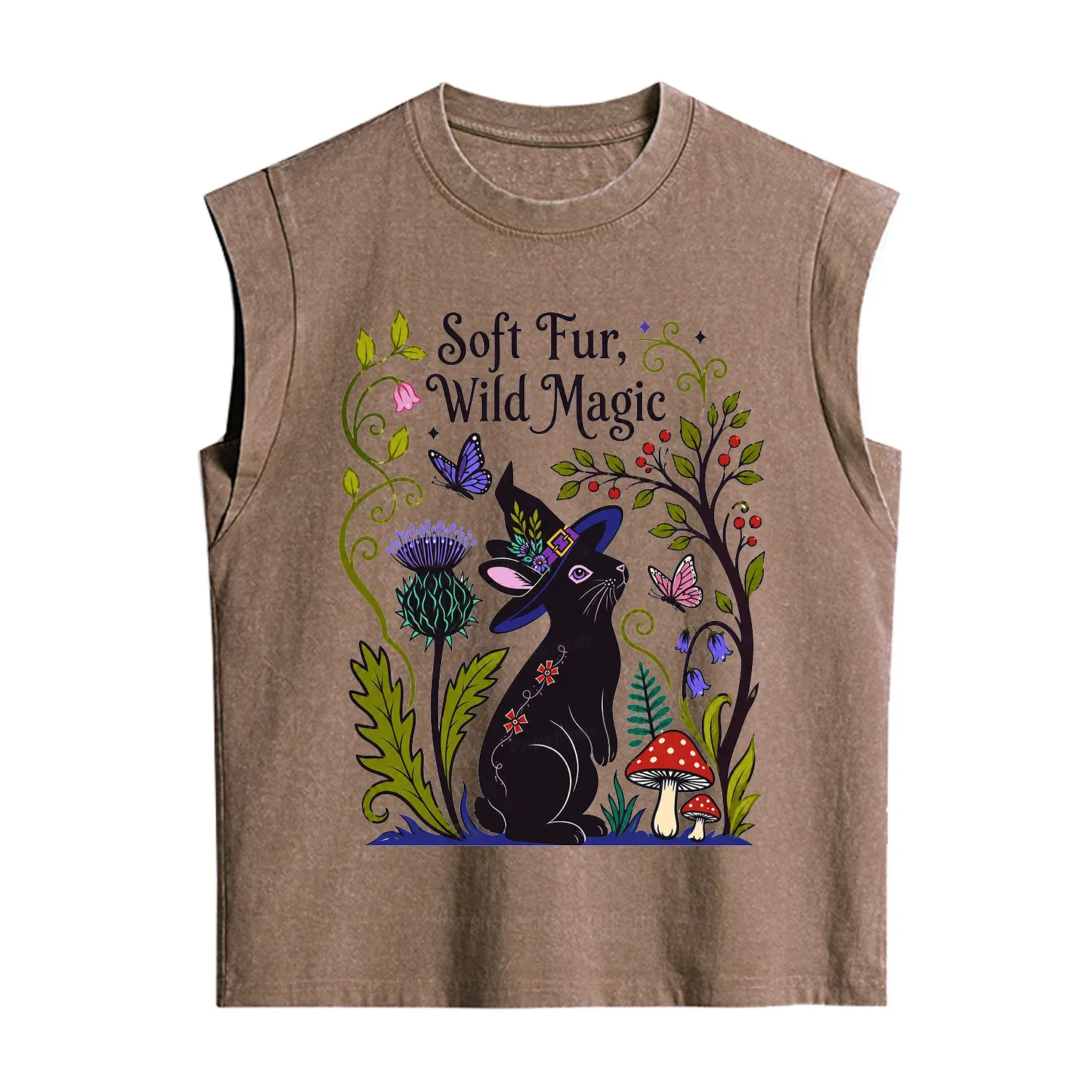 Purplehecate Soft Fur Wild Magic Black Bunny Vintage Washed Tank