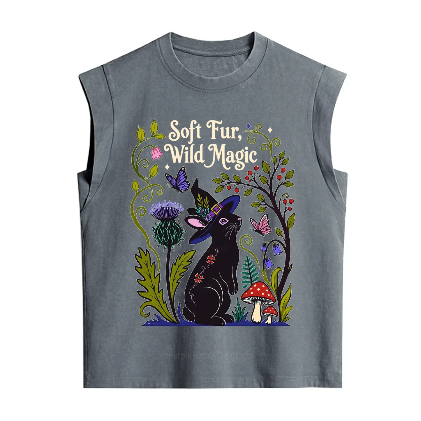 Purplehecate Soft Fur Wild Magic Black Bunny Vintage Washed Tank