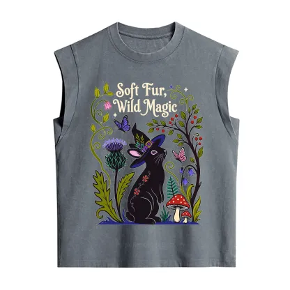 Purplehecate Soft Fur Wild Magic Black Bunny Vintage Washed Tank