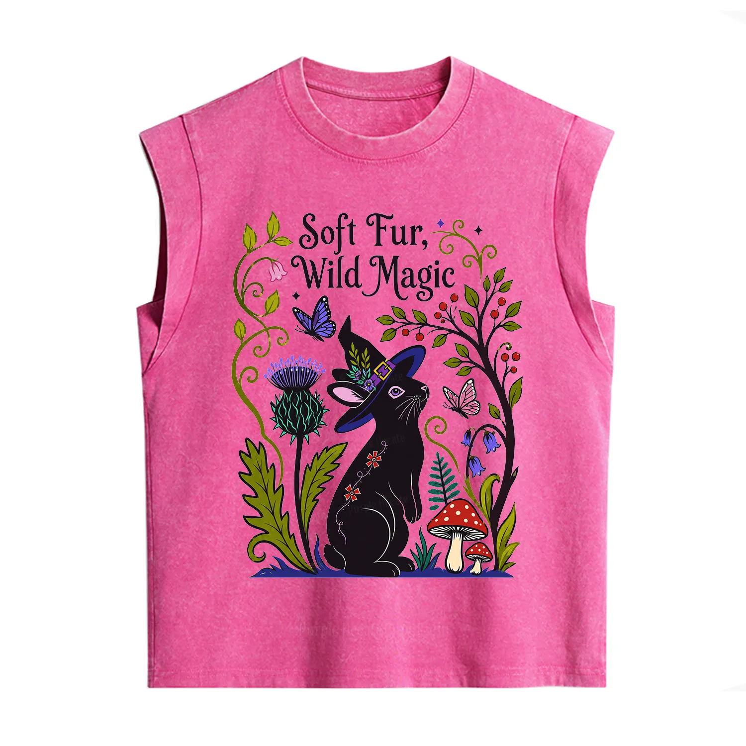 Purplehecate Soft Fur Wild Magic Black Bunny Vintage Washed Tank