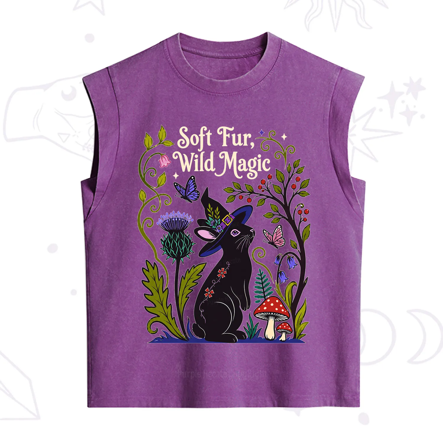Purplehecate Soft Fur Wild Magic Black Bunny Vintage Washed Tank