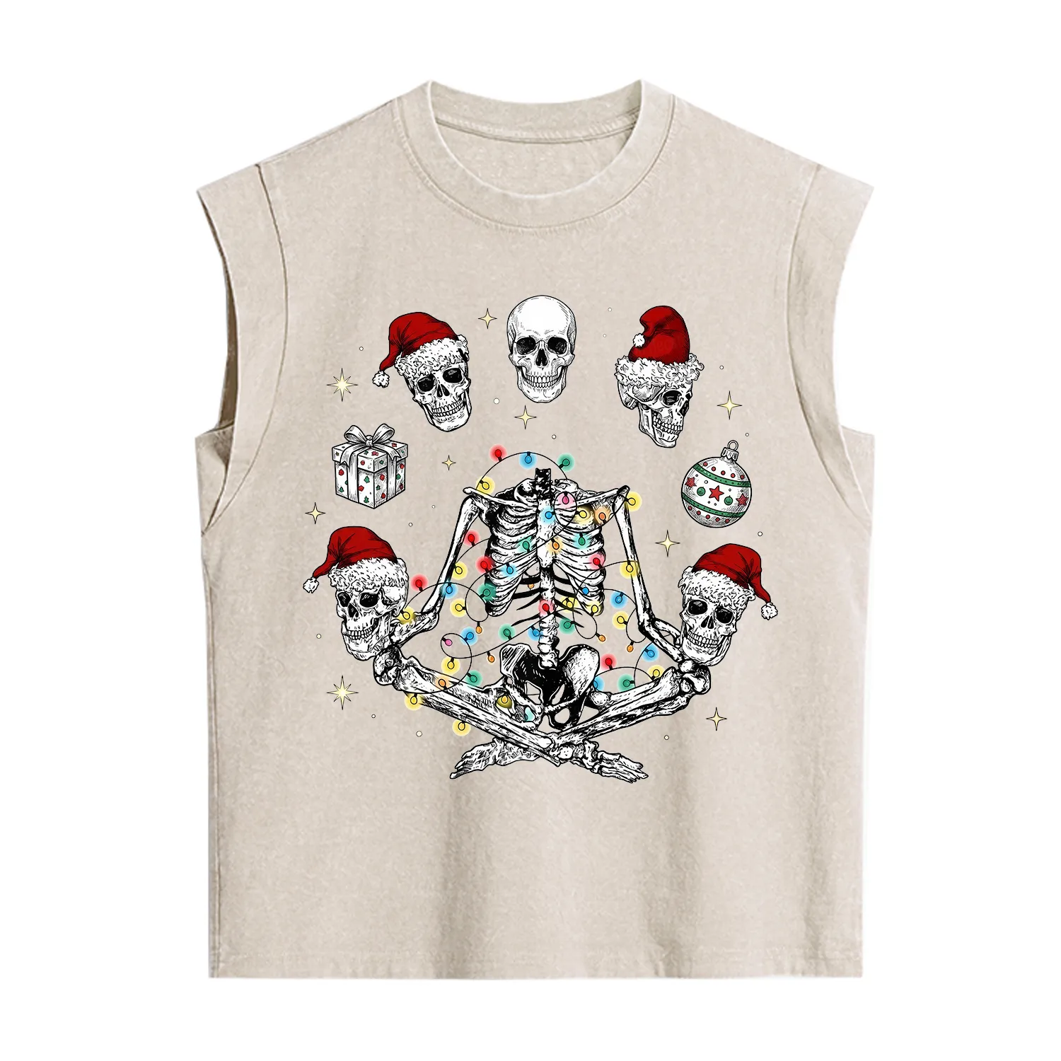 Purplehecate Skeleton Heads Christmas Vintage Washed Tank