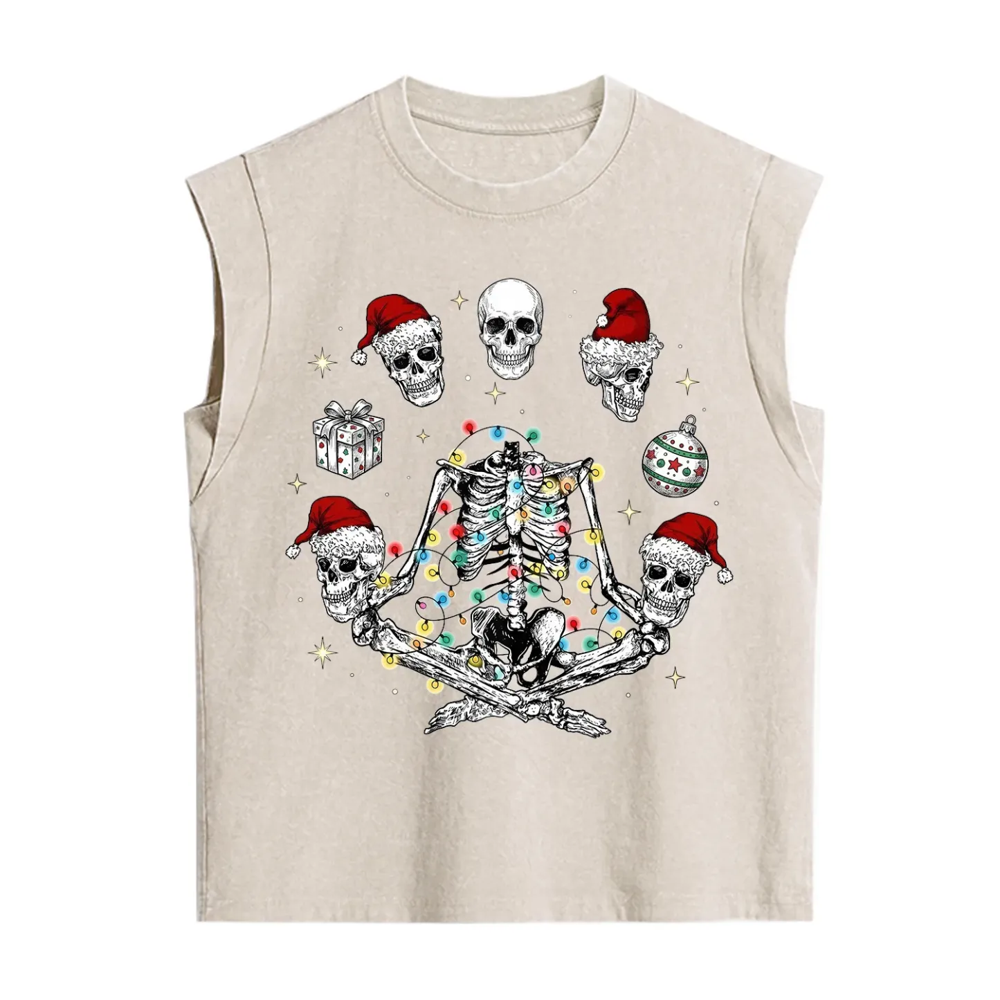 Purplehecate Skeleton Heads Christmas Vintage Washed Tank
