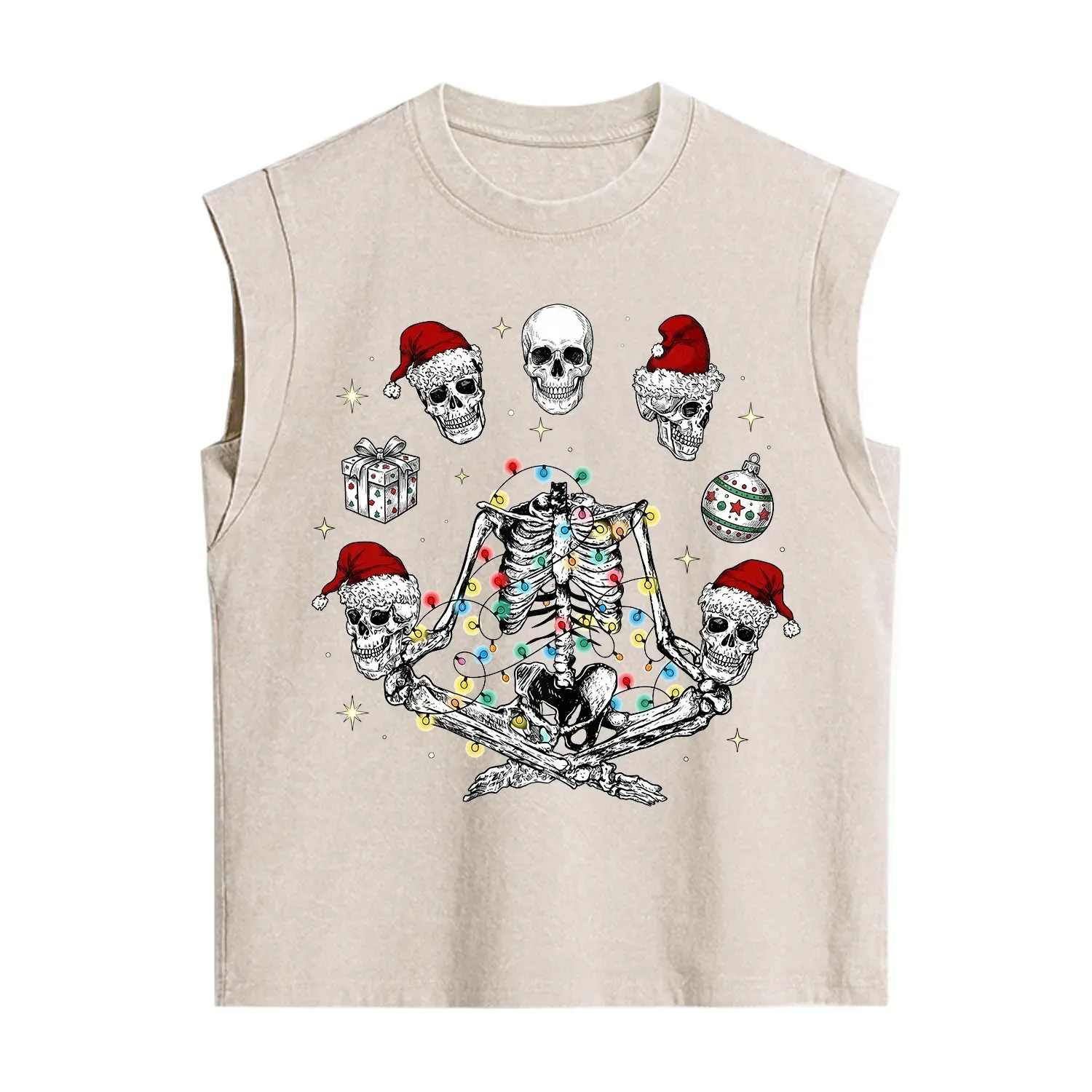 Purplehecate Skeleton Heads Christmas Vintage Washed Tank