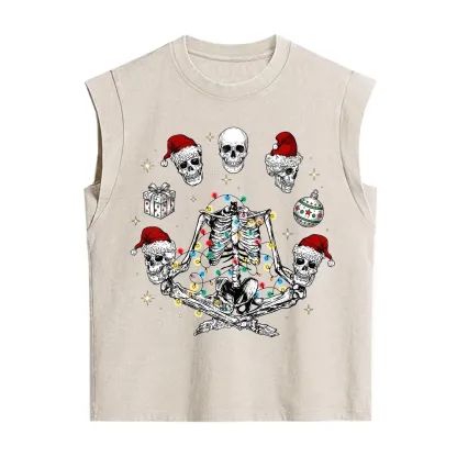 Purplehecate Skeleton Heads Christmas Vintage Washed Tank