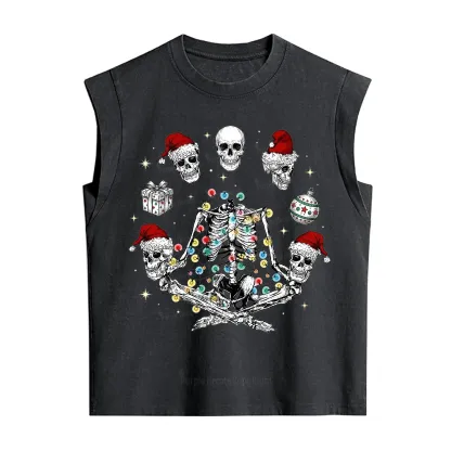 Purplehecate Skeleton Heads Christmas Vintage Washed Tank