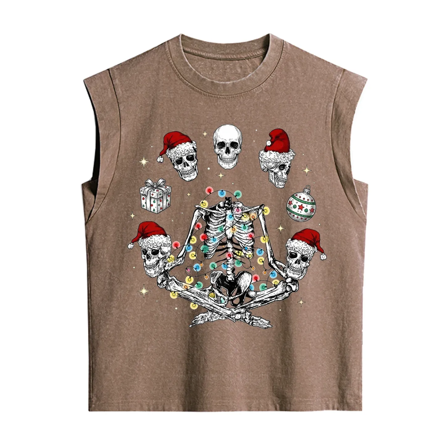 Purplehecate Skeleton Heads Christmas Vintage Washed Tank