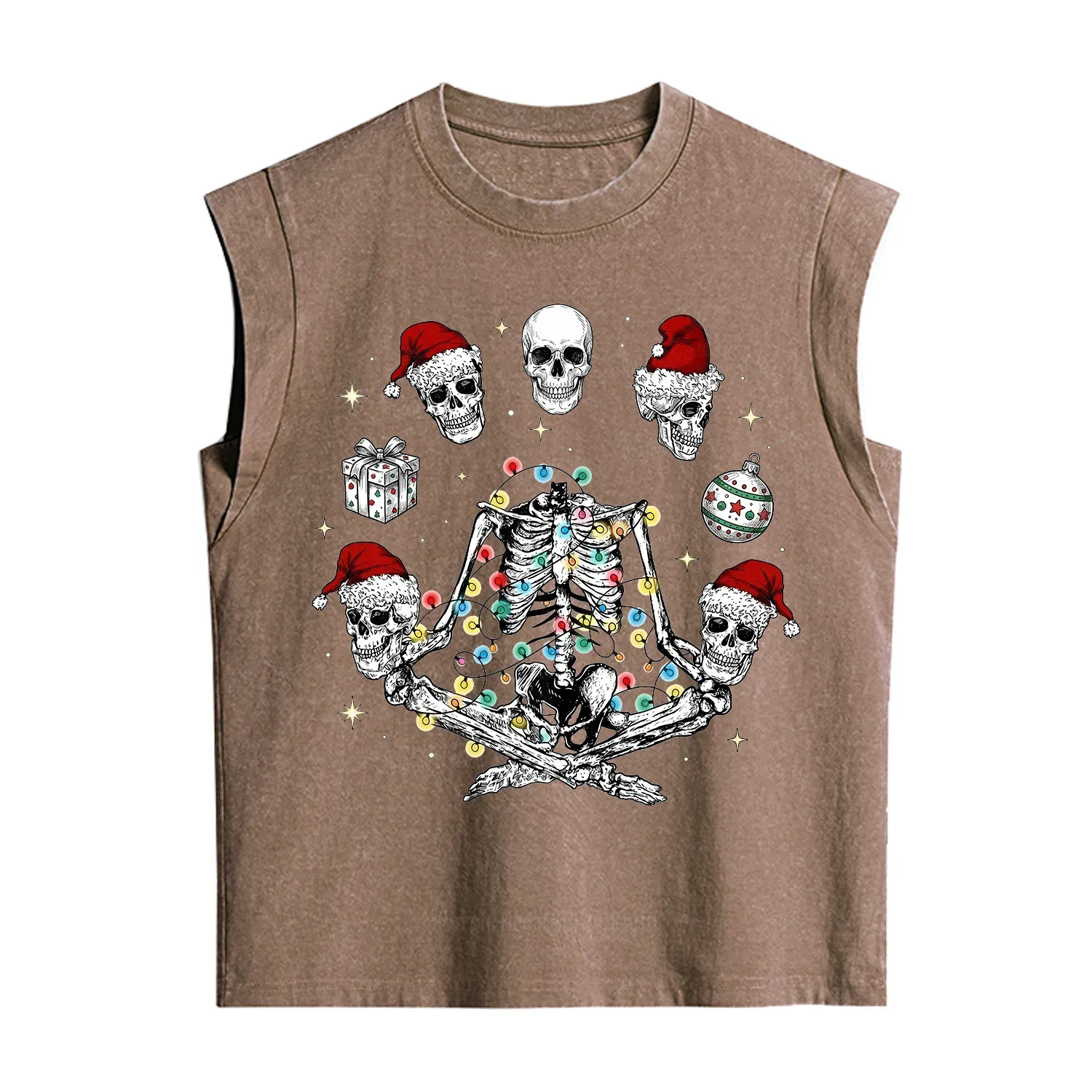 Purplehecate Skeleton Heads Christmas Vintage Washed Tank