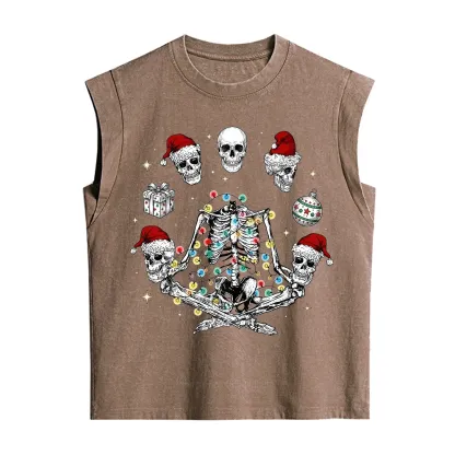 Purplehecate Skeleton Heads Christmas Vintage Washed Tank