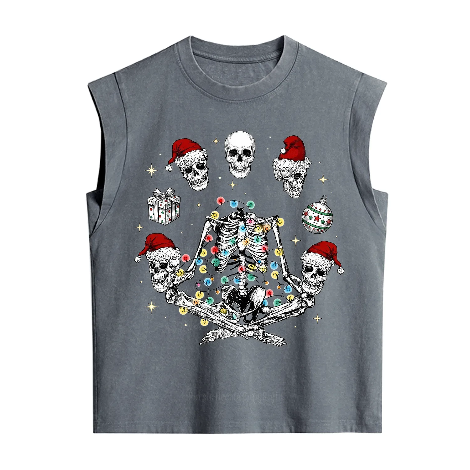 Purplehecate Skeleton Heads Christmas Vintage Washed Tank