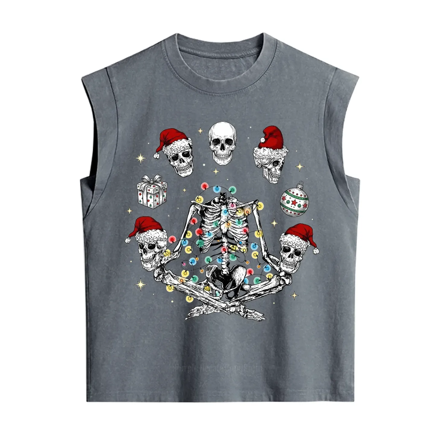 Purplehecate Skeleton Heads Christmas Vintage Washed Tank