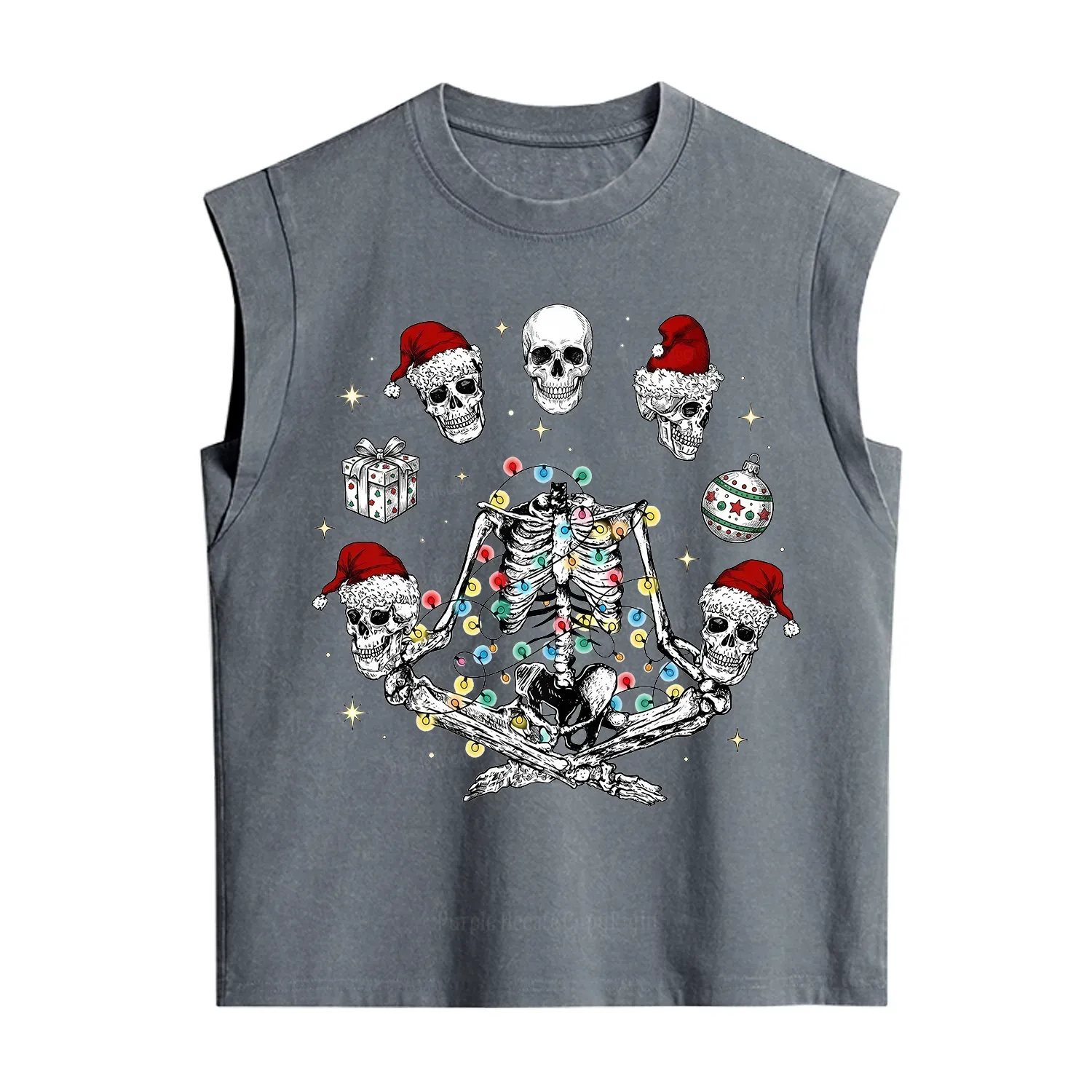 Purplehecate Skeleton Heads Christmas Vintage Washed Tank