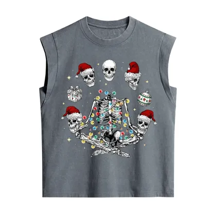 Purplehecate Skeleton Heads Christmas Vintage Washed Tank