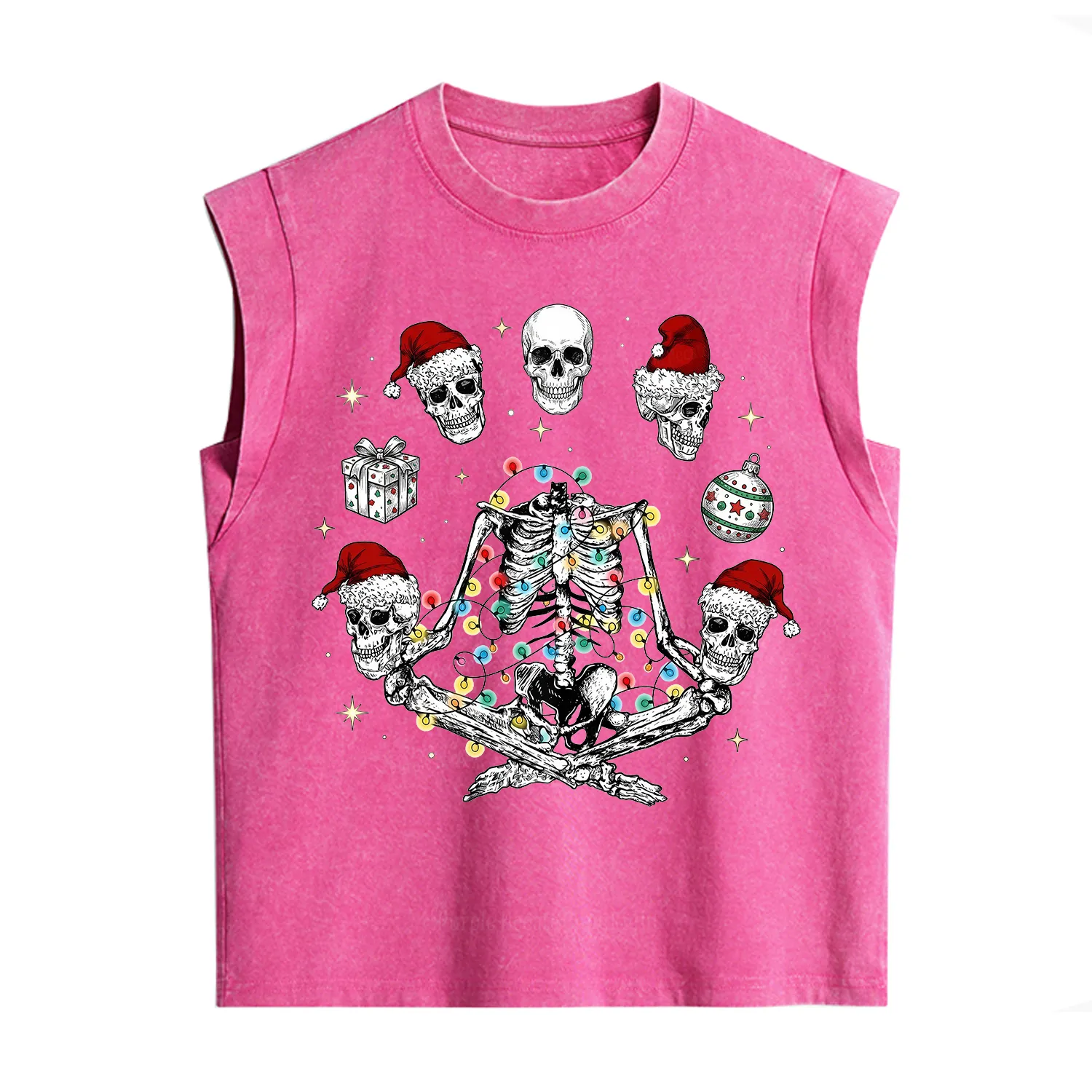 Purplehecate Skeleton Heads Christmas Vintage Washed Tank