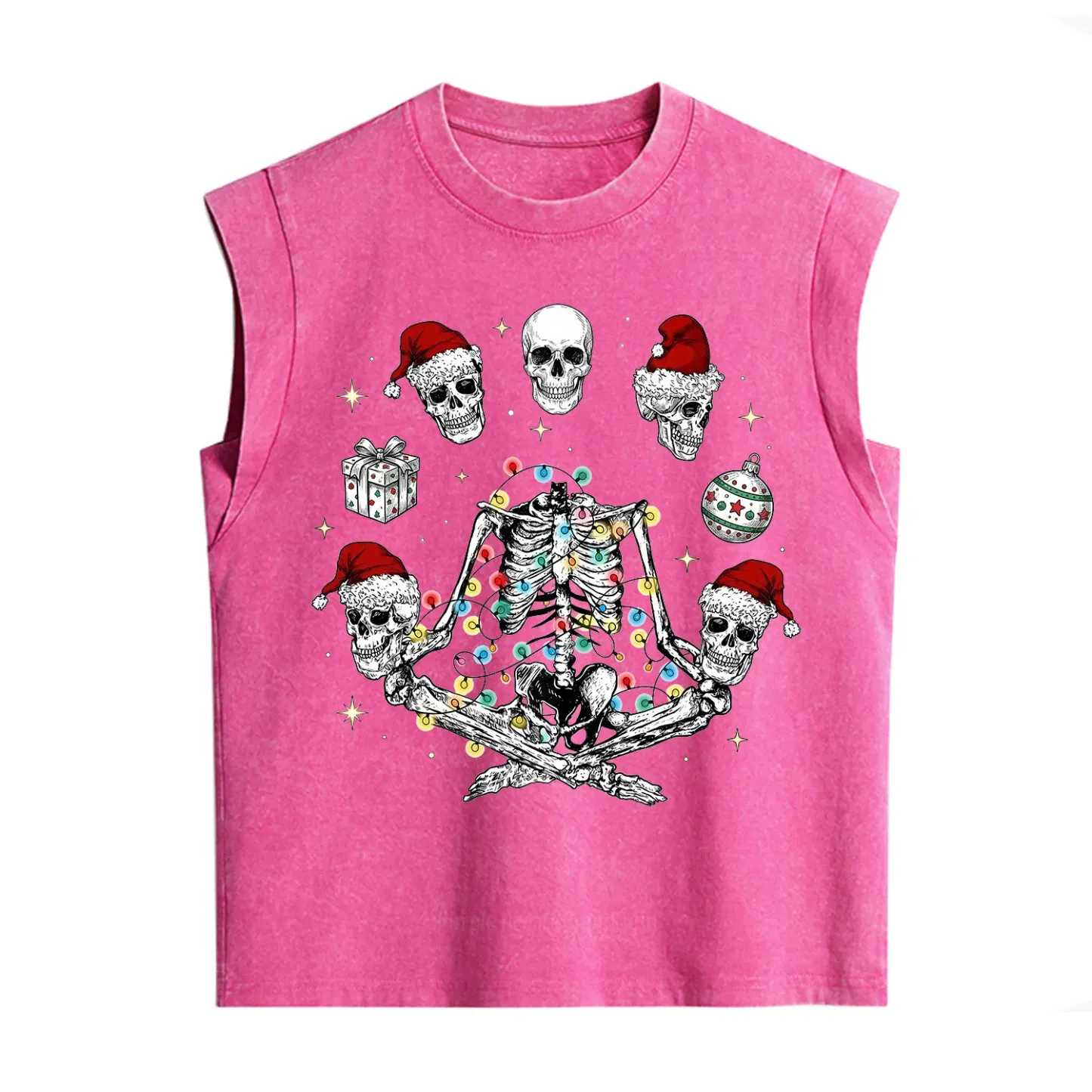 Purplehecate Skeleton Heads Christmas Vintage Washed Tank
