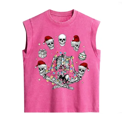 Purplehecate Skeleton Heads Christmas Vintage Washed Tank