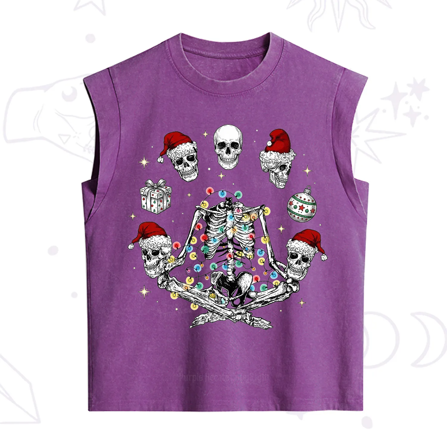 Purplehecate Skeleton Heads Christmas Vintage Washed Tank