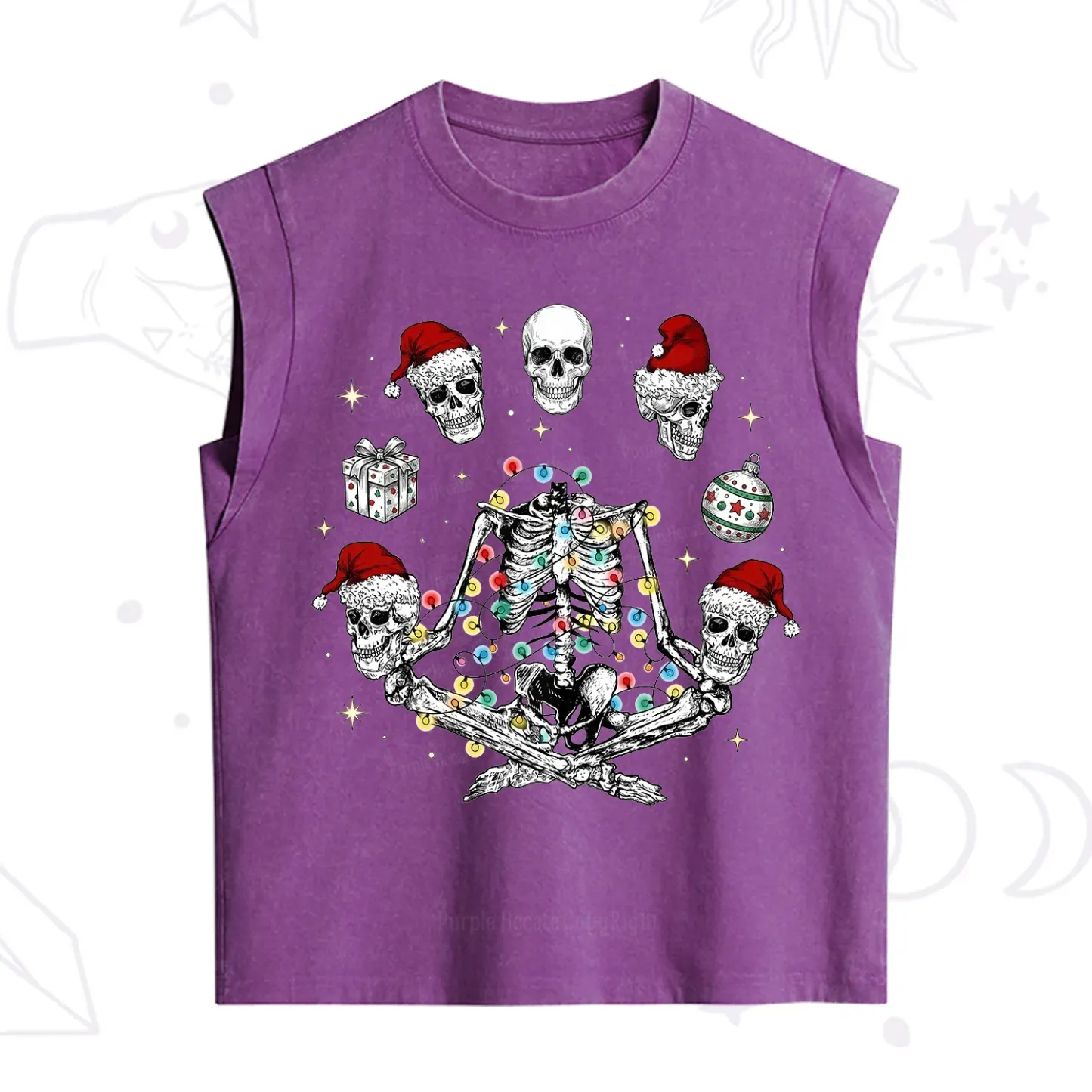 Purplehecate Skeleton Heads Christmas Vintage Washed Tank