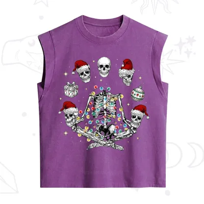 Purplehecate Skeleton Heads Christmas Vintage Washed Tank