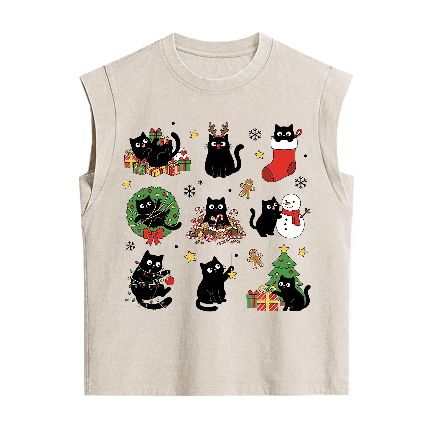 Purplehecate Christmas Black Cat Vintage Washed Tank