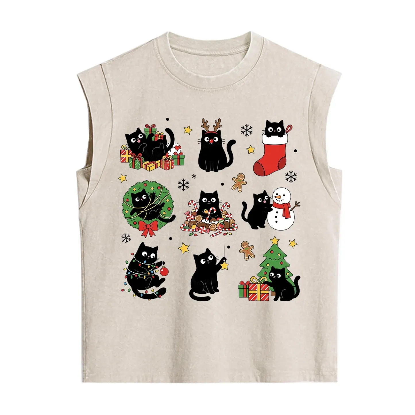 Purplehecate Christmas Black Cat Vintage Washed Tank