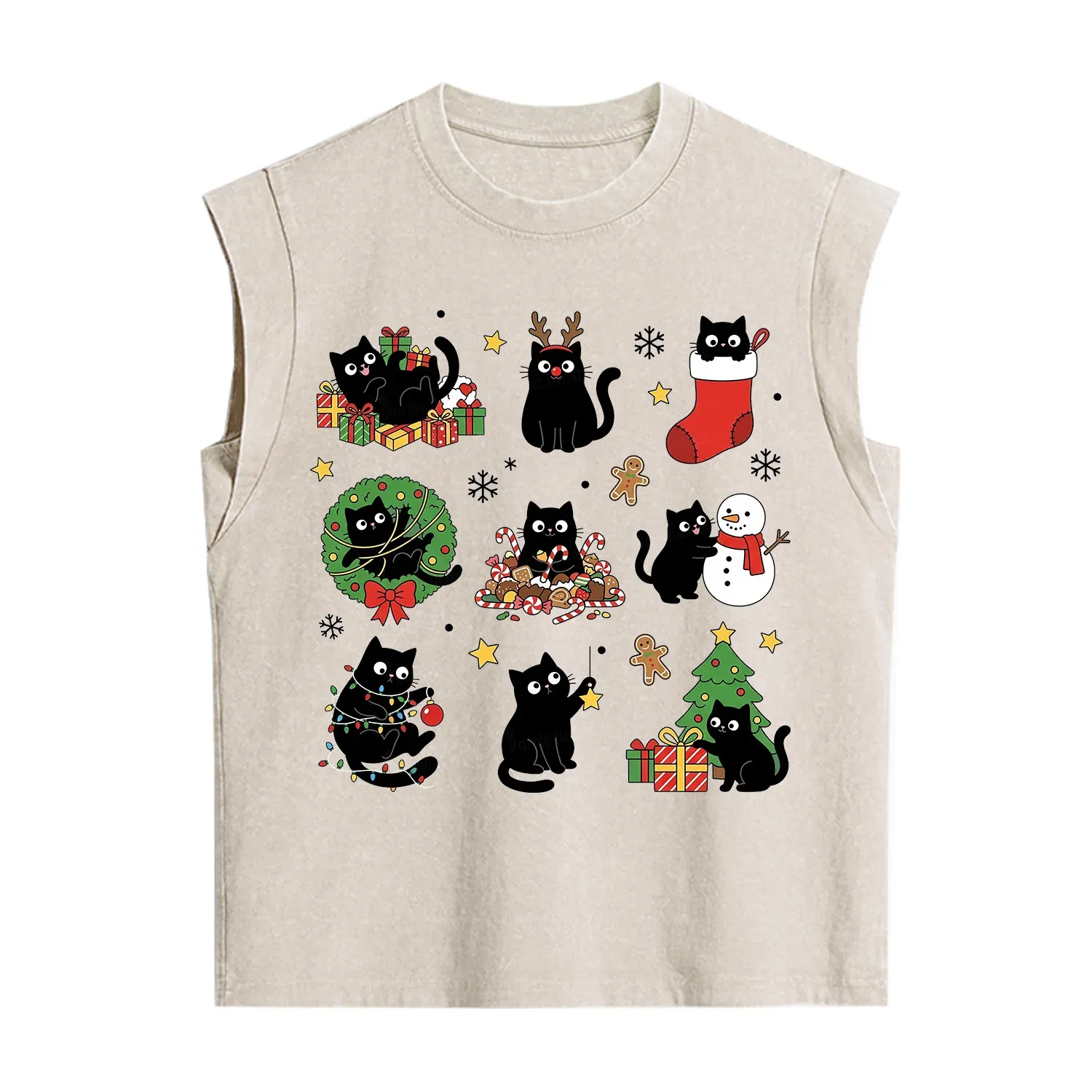 Purplehecate Christmas Black Cat Vintage Washed Tank