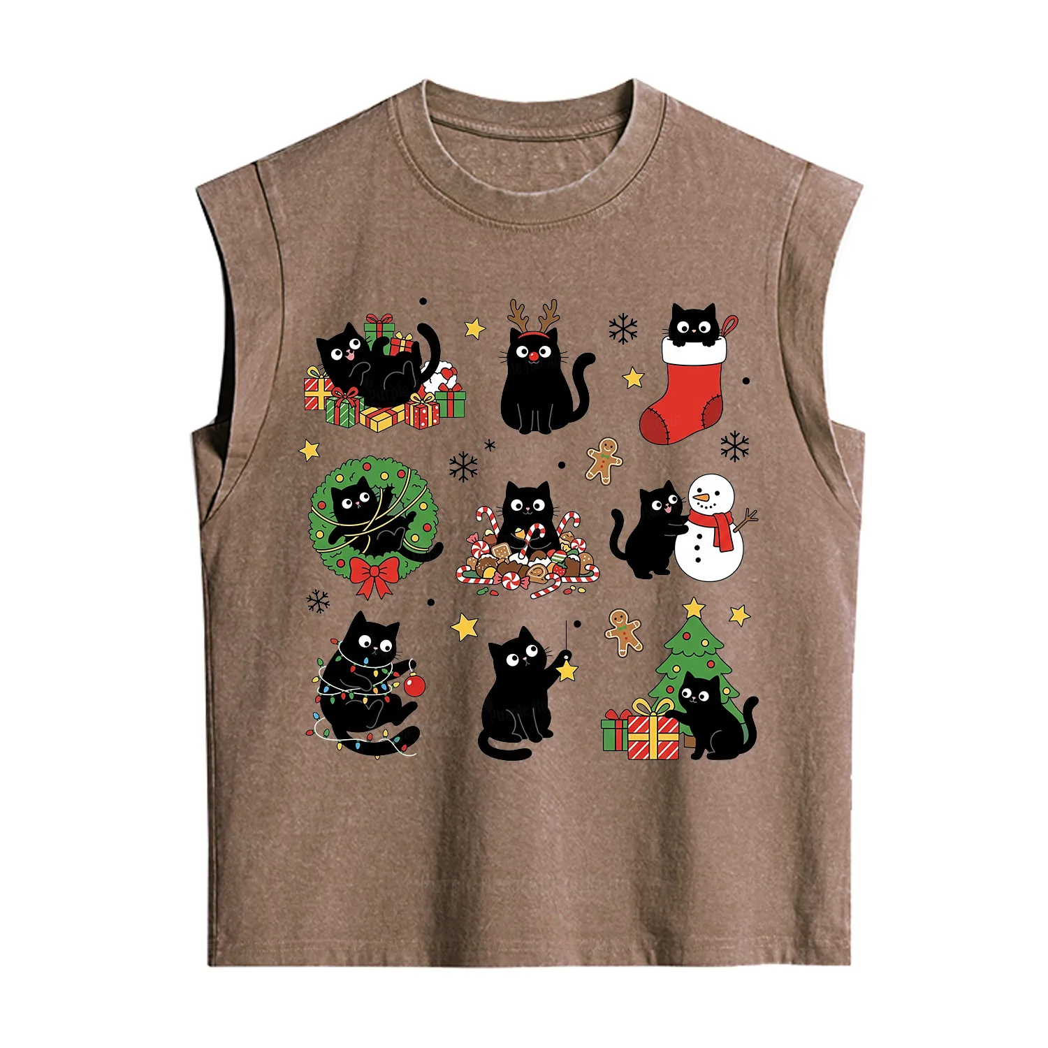 Purplehecate Christmas Black Cat Vintage Washed Tank