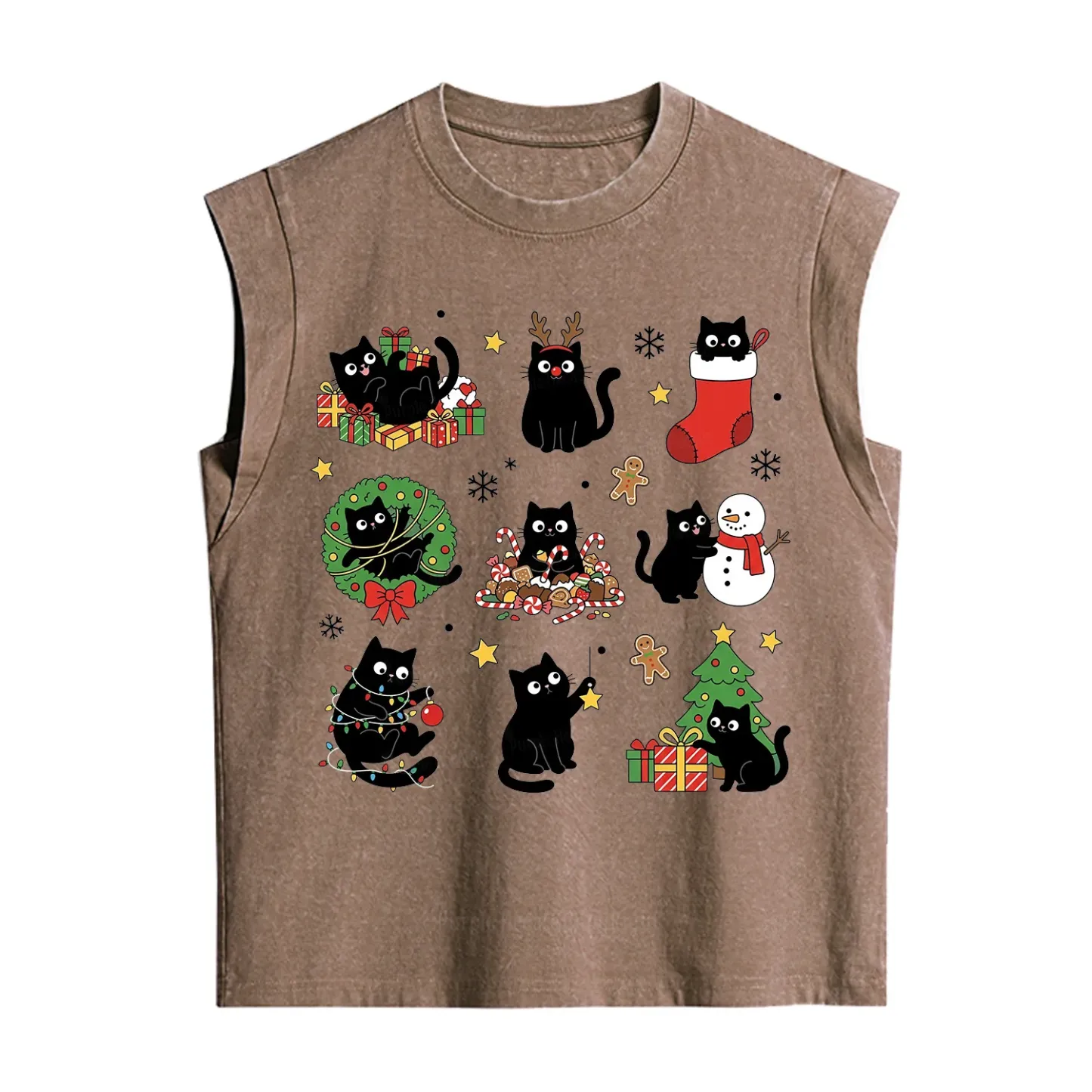 Purplehecate Christmas Black Cat Vintage Washed Tank