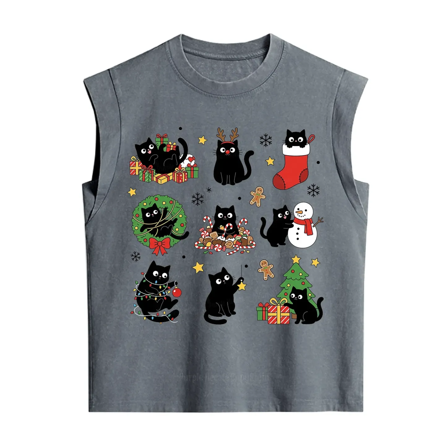 Purplehecate Christmas Black Cat Vintage Washed Tank