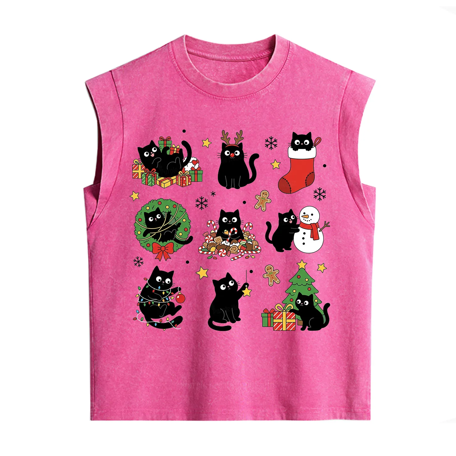 Purplehecate Christmas Black Cat Vintage Washed Tank