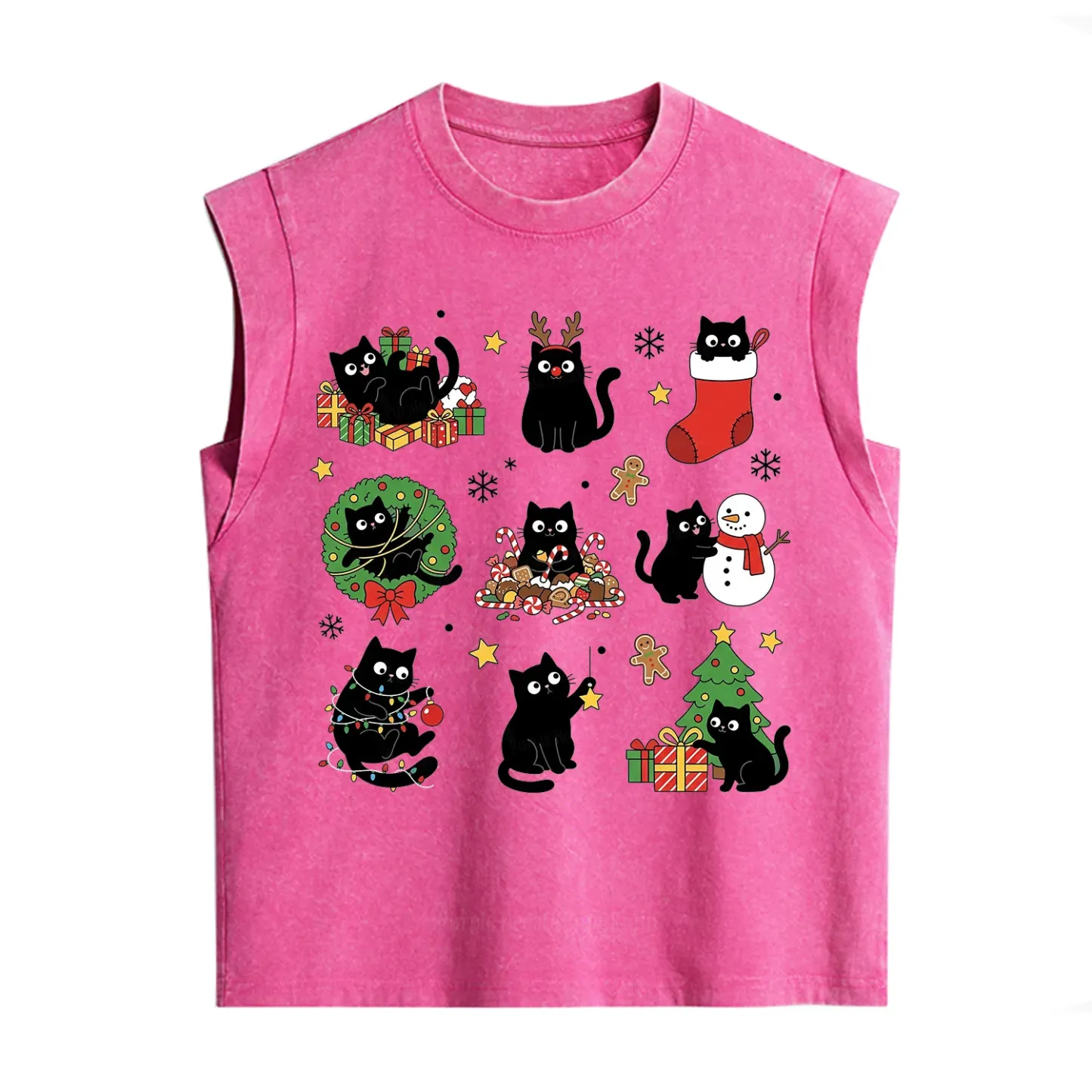 Purplehecate Christmas Black Cat Vintage Washed Tank
