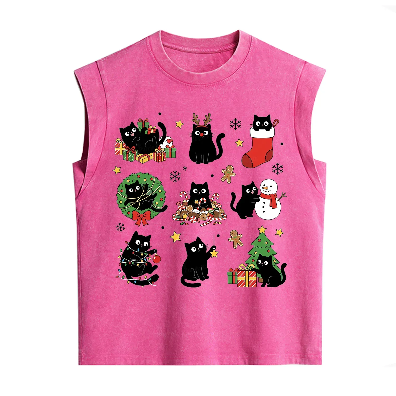 Purplehecate Christmas Black Cat Vintage Washed Tank
